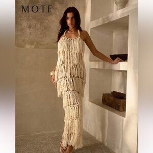 MOTF Cream Fringe Maxi Dress